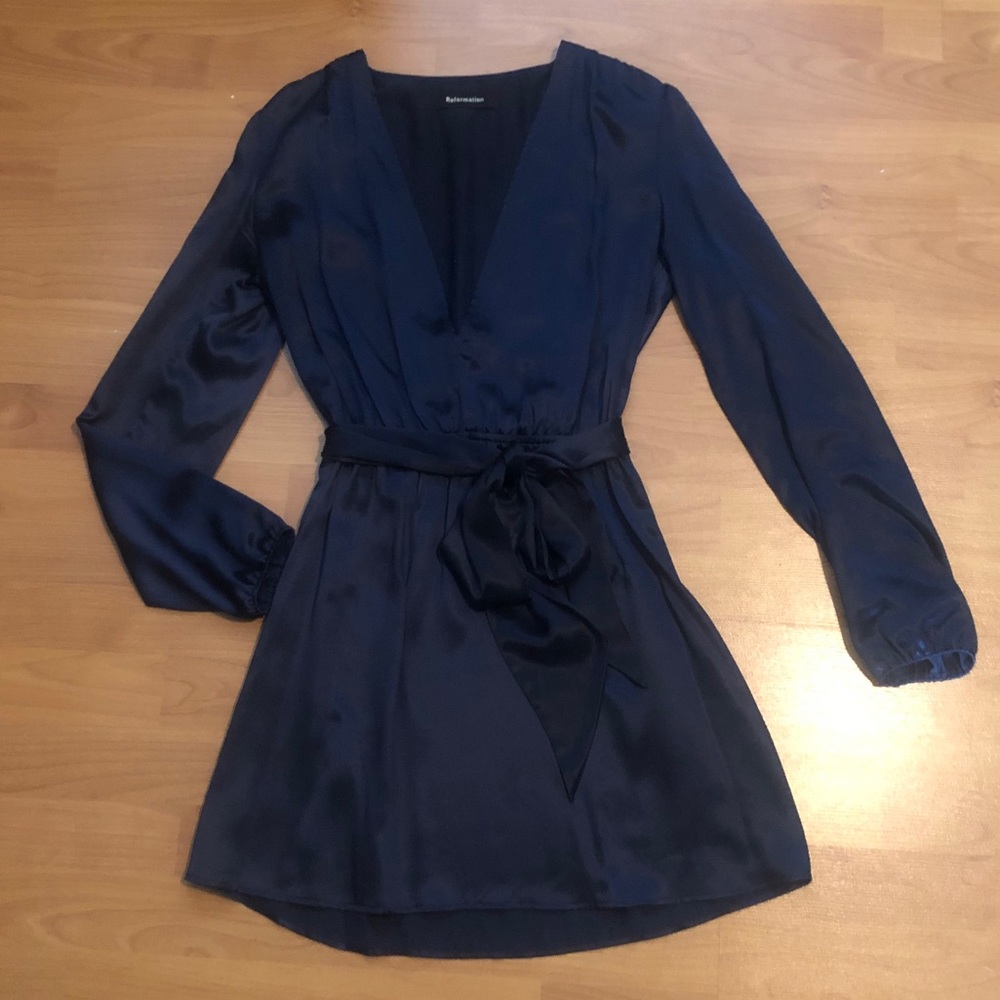 Reformation Silk Long Sleeve Mini Dress